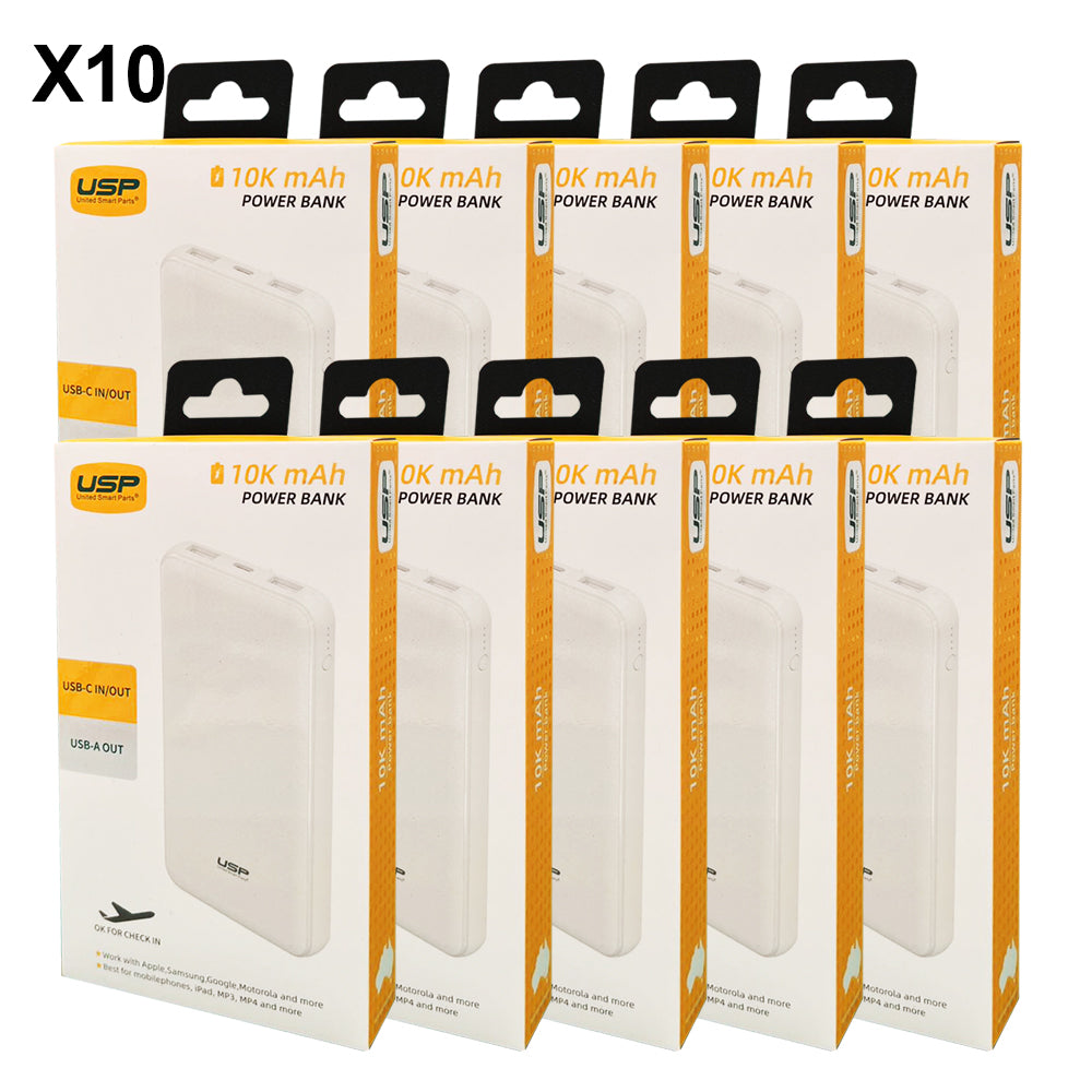 USP Power Bank 10K mAh (10000mAh)with 3 USB Outputs White