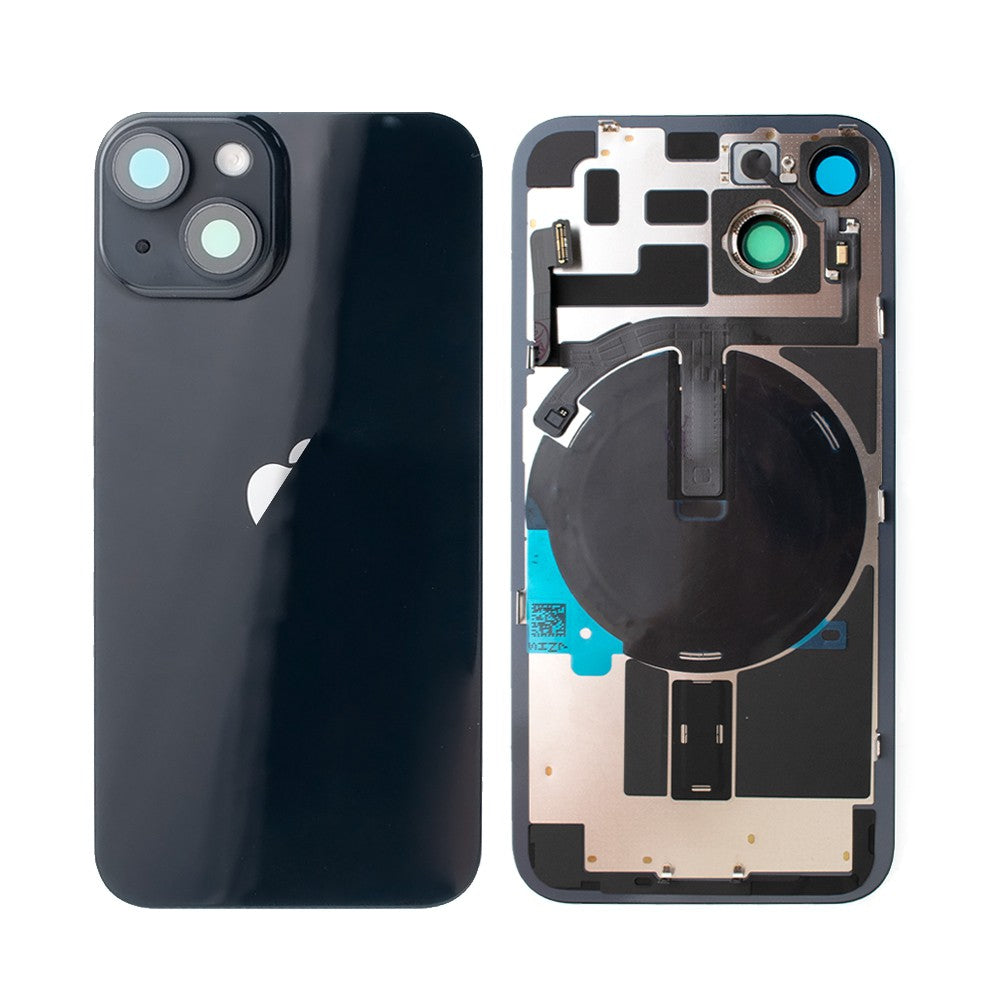 Rear Cover Glass with Back Panel Frame for iPhone 14 Plus-Midnight (with wireless charging pad and flash)