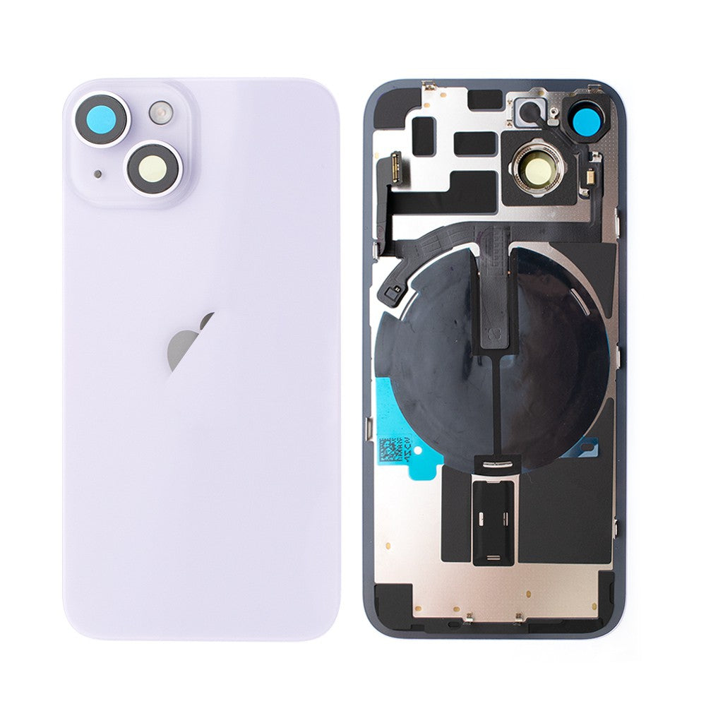 Rear Cover Glass with Back Panel Frame for iPhone 14 (with wireless charging pad and flash) - Purple