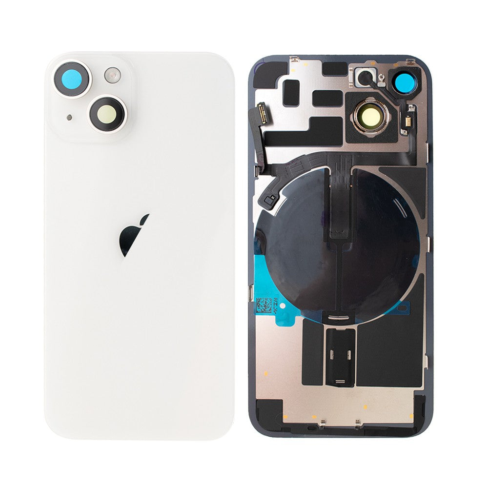 Rear Cover Glass with Back Panel Frame for iPhone 14 Plus-Starlight (with wireless charging pad and flash)