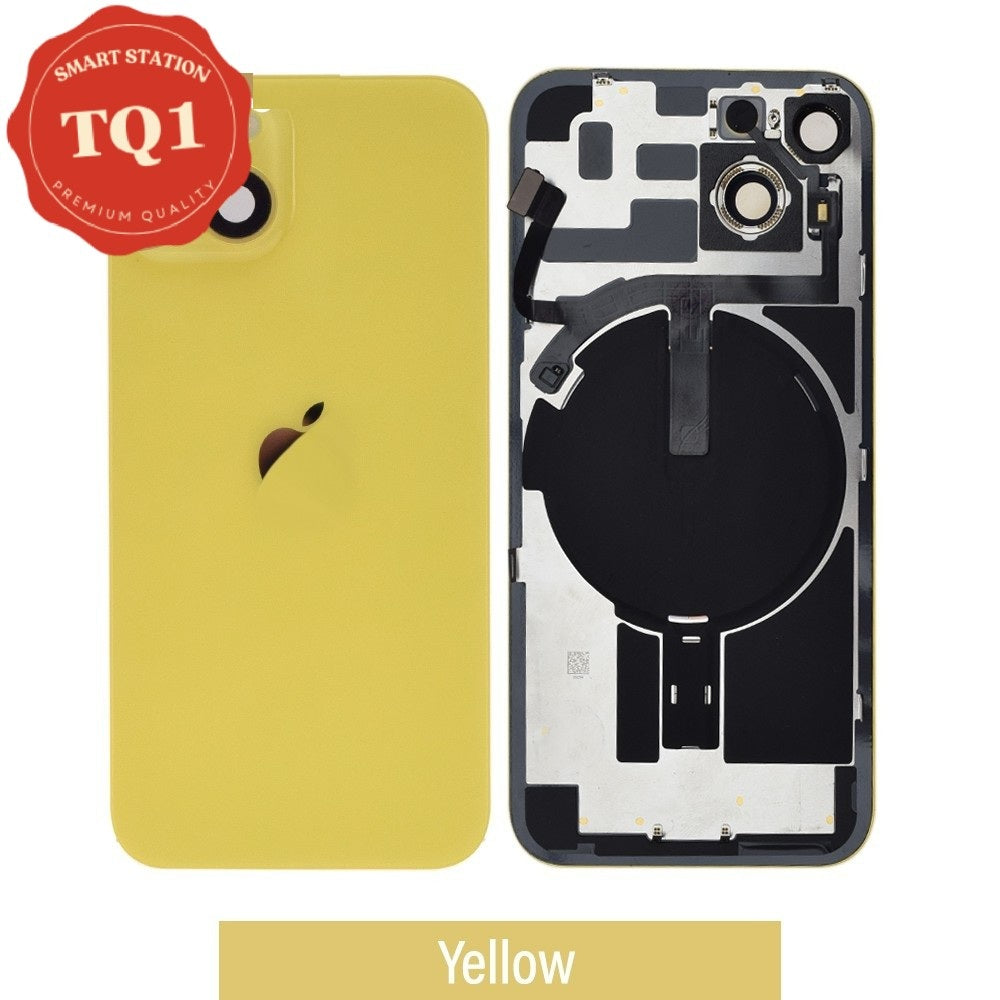 Rear Cover Glass with Back Panel Frame for iPhone 14-Yellow (with wireless charging pad and flash)