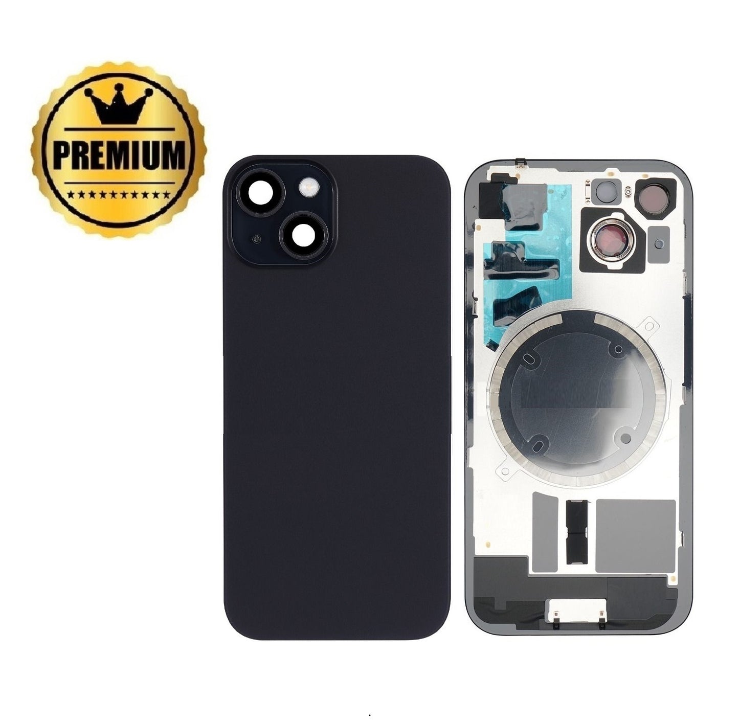 Premium iPhone 15 Back Rear Battery Cover Housing Door Replacement w Rear Camera Lens& MagSafe Magnet (Glass with Metal Panel) -Black