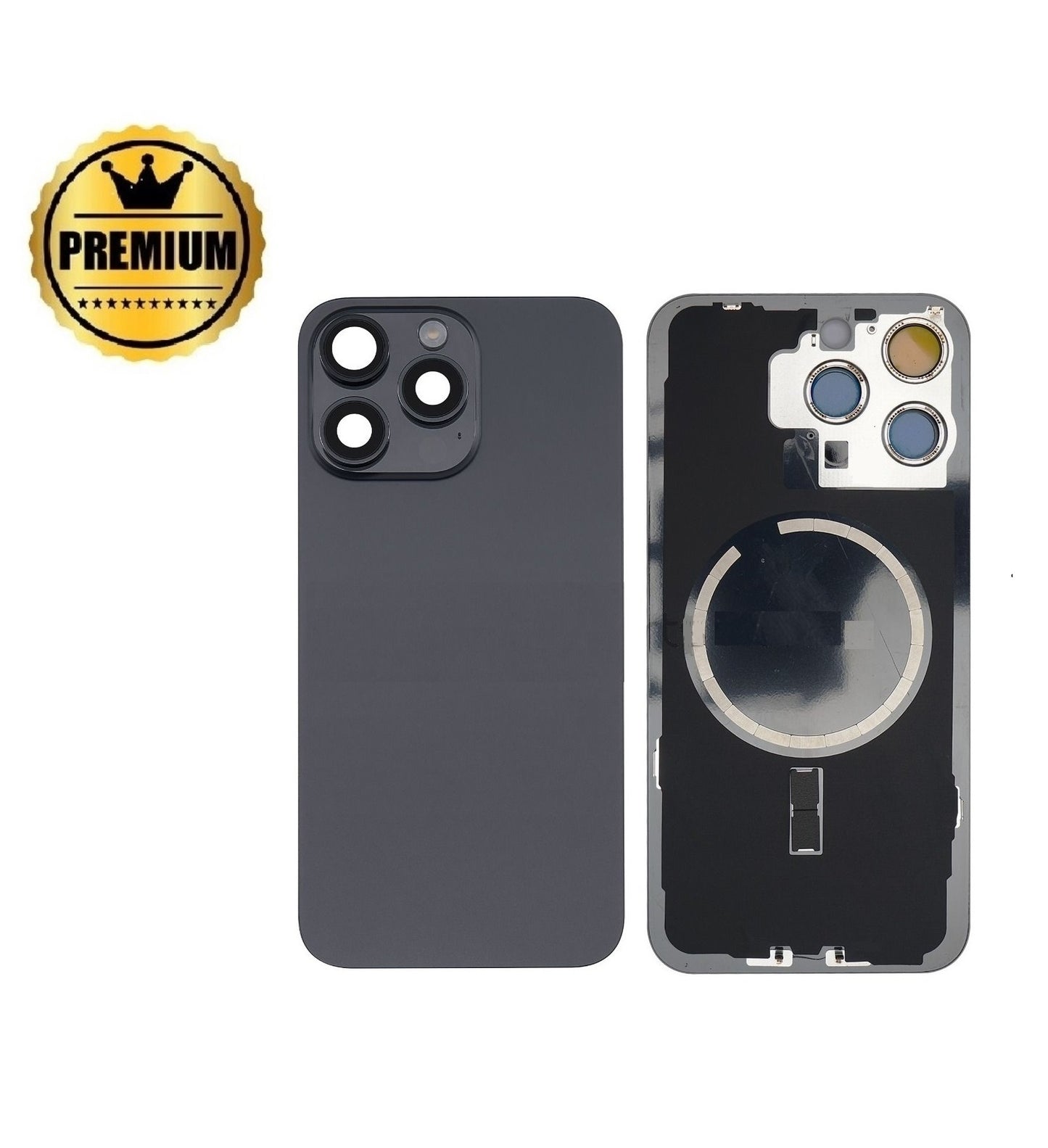 Premium iPhone 15 Pro Max Back Rear Battery Cover Housing Door Replacement w Rear Camera Lens & MagSafe Magnet- Black Titanium
