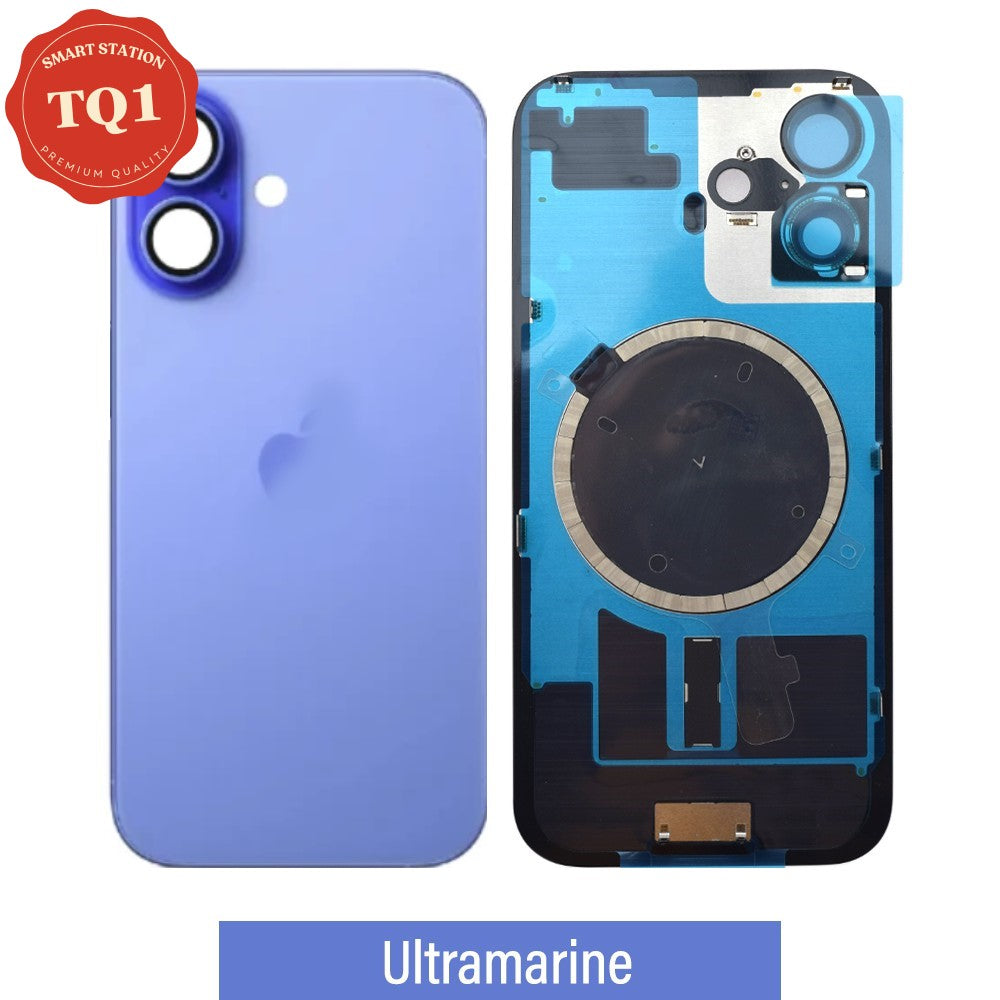Premium iPhone 16 Back Rear Cover Replacement w Rear Camera Lens& MagSafe Magnet (Glass with Metal Panel) - Ultramarine