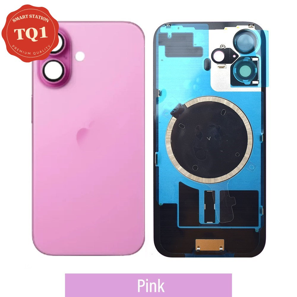 Premium iPhone 16 Back Rear Cover Replacement w Rear Camera Lens& MagSafe Magnet (Glass with Metal Panel) - Pink