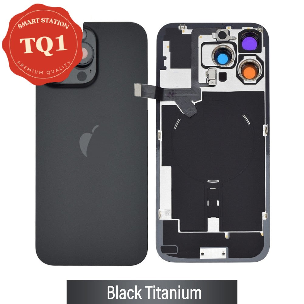 Premium Rear Cover Glass with Camera Lens Glass and Wireless NFC Charging with Flash Flex Cable for iPhone 16 Pro Max-Black Titanium