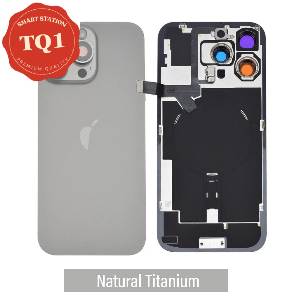 Premium Rear Cover Glass with Camera Lens Glass and Wireless NFC Charging with Flash Flex Cable for iPhone 16 Pro Max-Natural Titanium