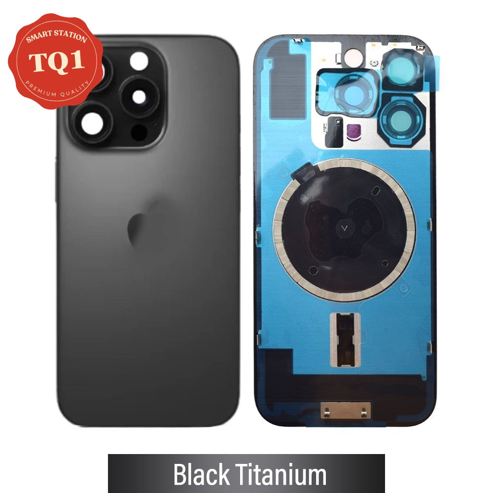 Premium iPhone 16 Pro Back Rear Cover Replacement w Rear Camera Lens& MagSafe Magnet (Glass with Metal Panel) - Black