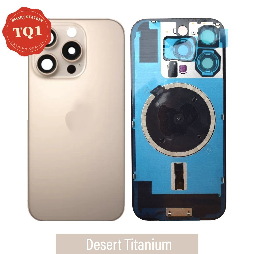 Premium iPhone 16 Pro Back Rear Cover Replacement w Rear Camera Lens& MagSafe Magnet (Glass with Metal Panel) - Desert