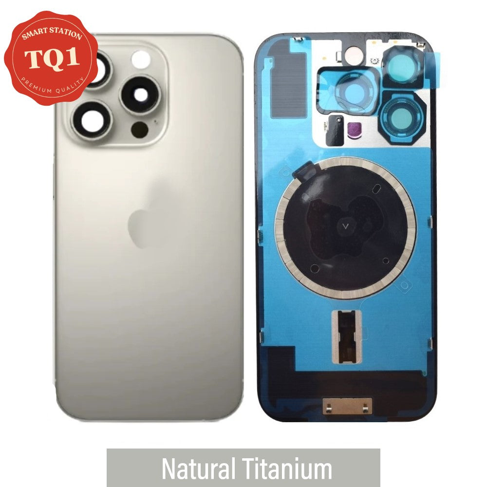 Premium iPhone 16 Pro Back Rear Cover Replacement w Rear Camera Lens& MagSafe Magnet (Glass with Metal Panel) - Natural