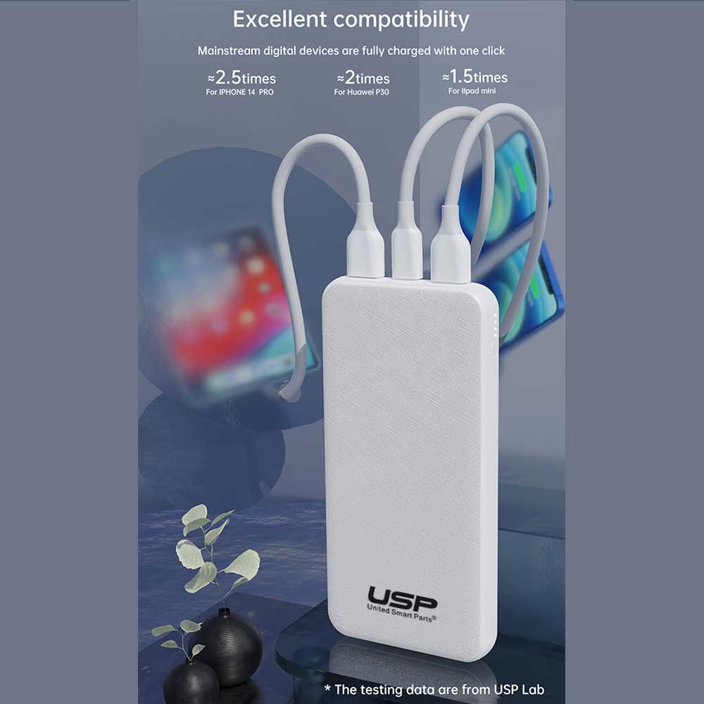 USP Power Bank 10K mAh (10000mAh)with 3 USB Outputs White