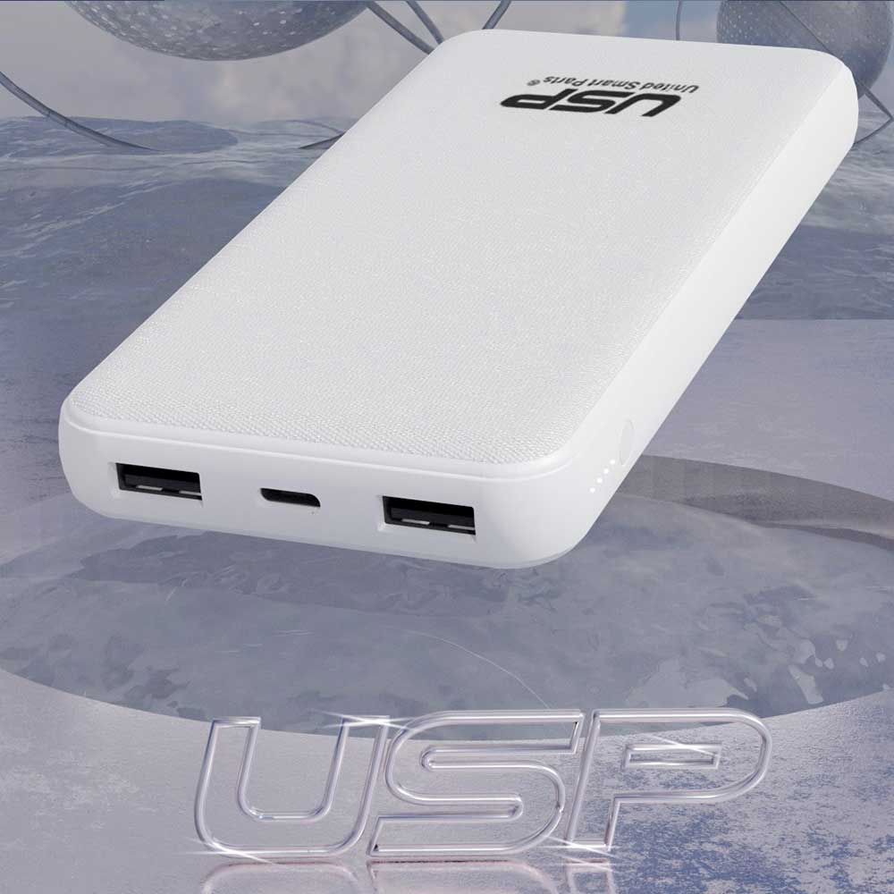 USP Power Bank 10K mAh (10000mAh)with 3 USB Outputs White