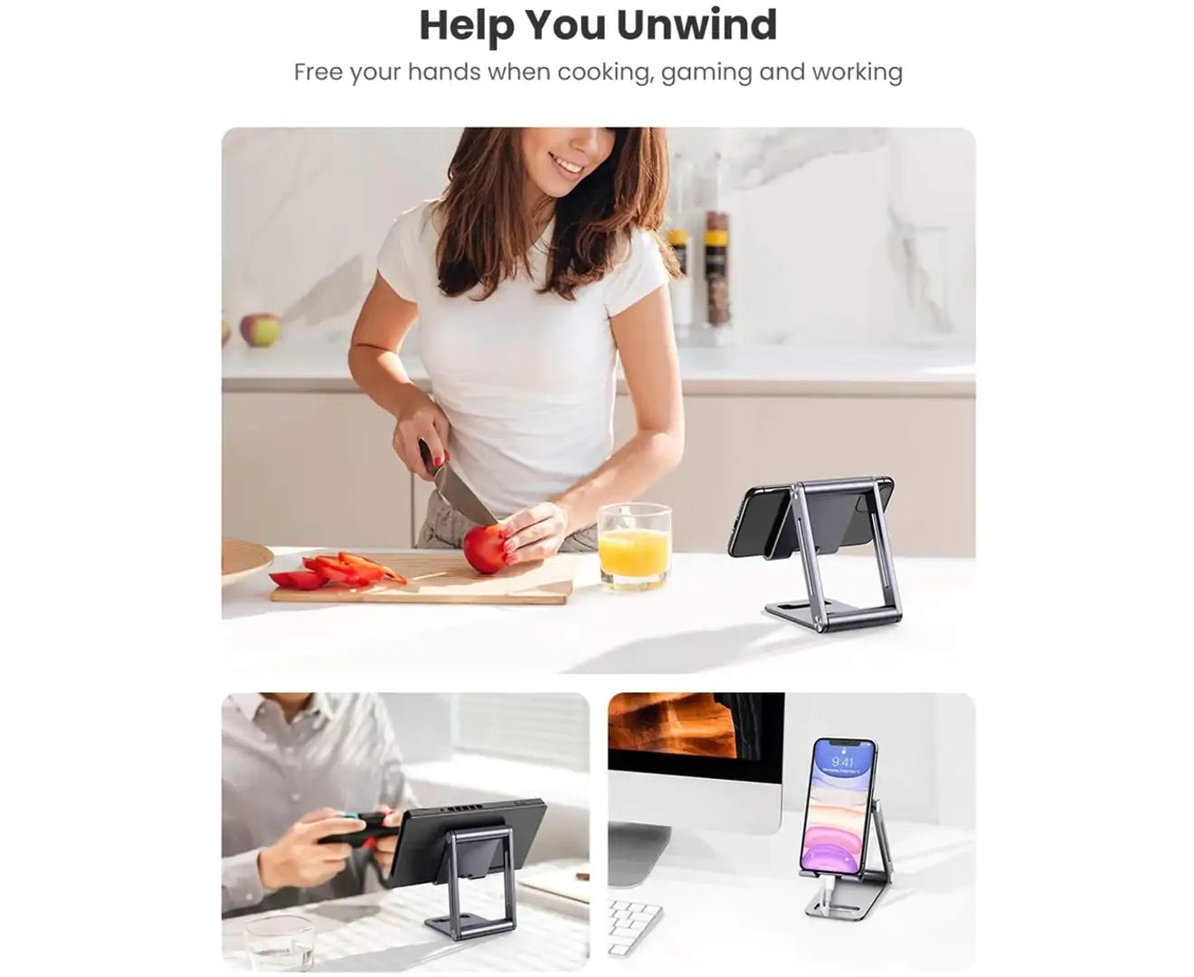 UGREEN Aluminum Adjustable Mobile Phone Tablet Universal Holder Stand for 4-8" inch