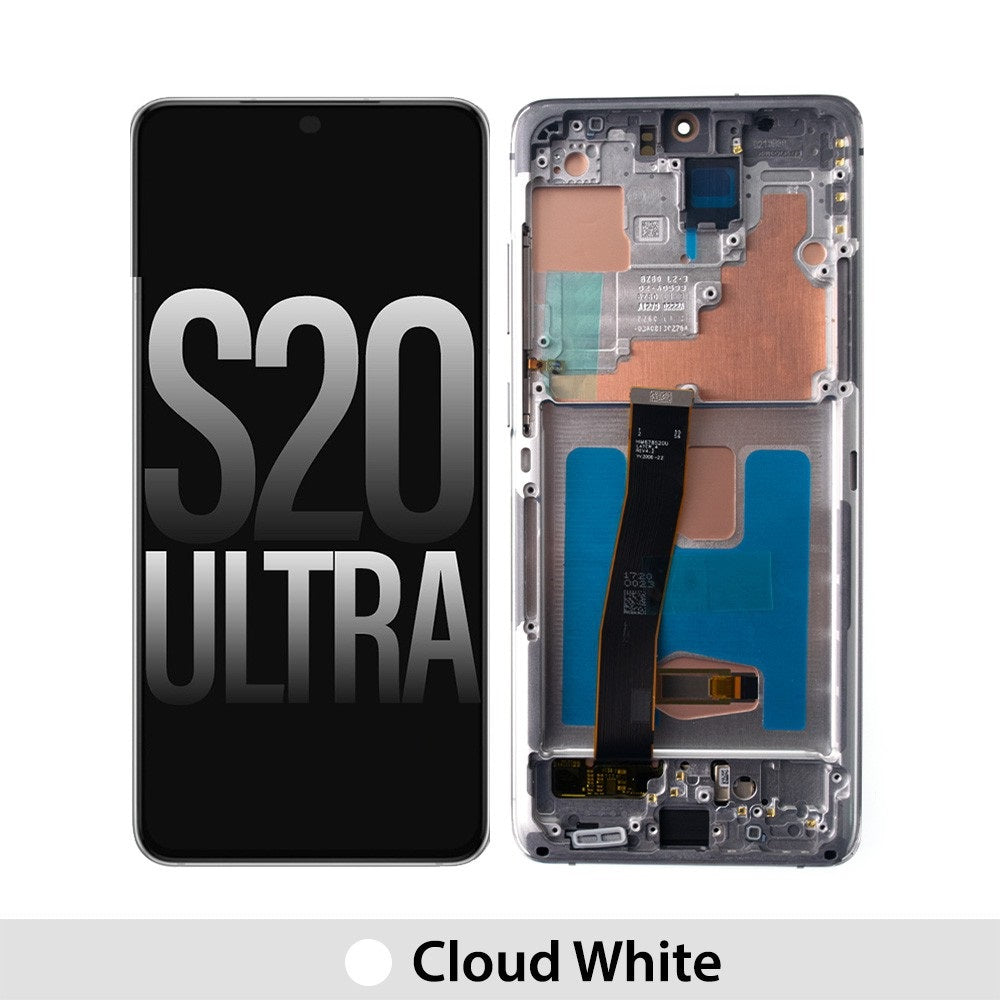 Samsung Galaxy S20 Ultra G988 OLED Screen Replacement Digitizer with Frame- Cloud White (Aftermarket)