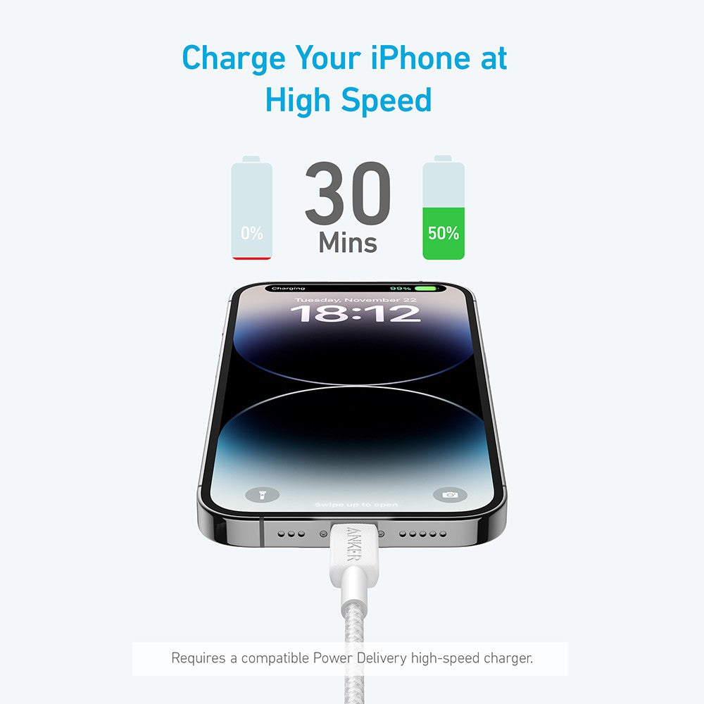 Anker 322 USB-C to Lightning Braided Cable 6ft - Black/White (MFi Certified)