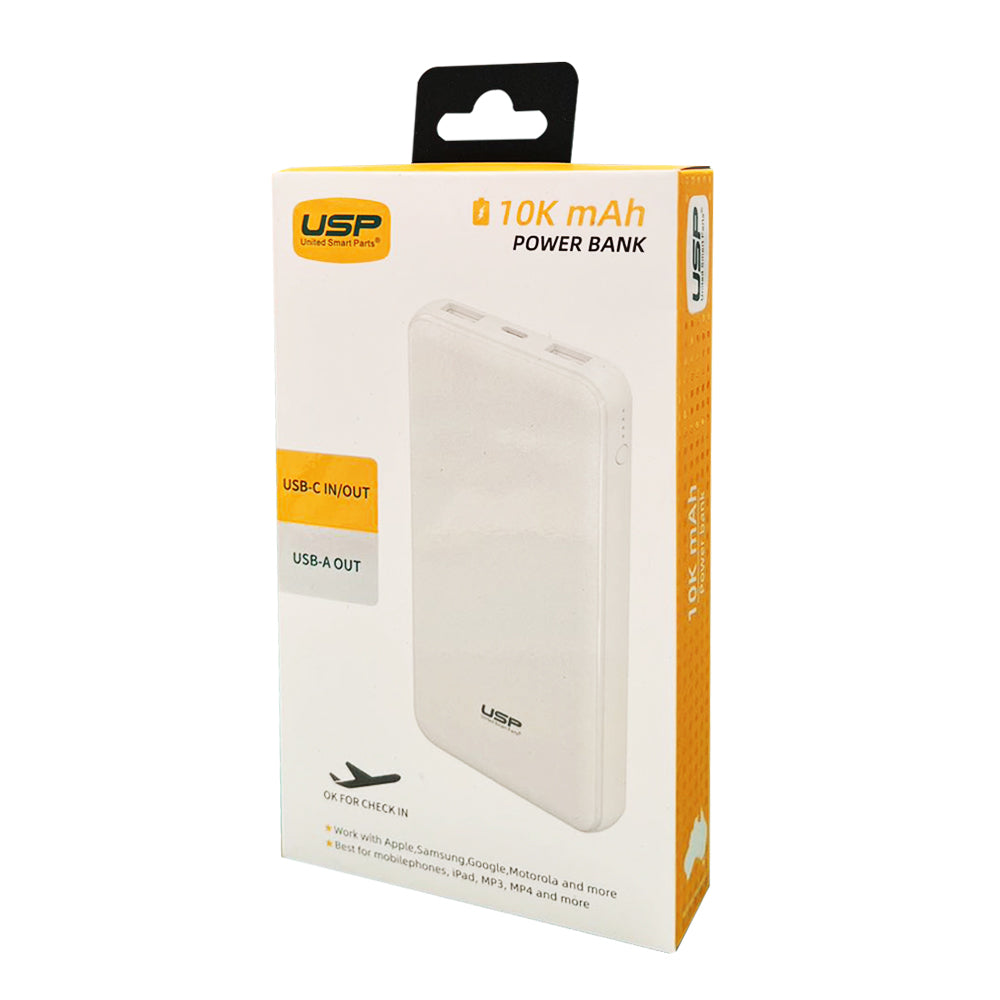 USP Power Bank 10K mAh (10000mAh)with 3 USB Outputs White