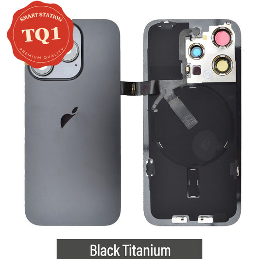 [TQ1] Premium iPhone 15 Pro Back Glass Replacement w Wireless Charging and Flash Flex Cable-Black Titanium