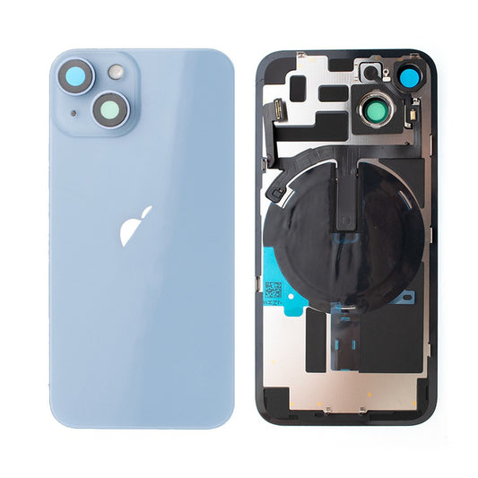 Rear Cover Glass with Back Panel Frame for iPhone 14 Plus-Blue (with wireless charging pad and flash)
