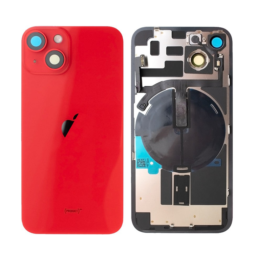 Rear Cover Glass with Back Panel Frame for iPhone 14 Plus-Red (with wireless charging pad and flash)