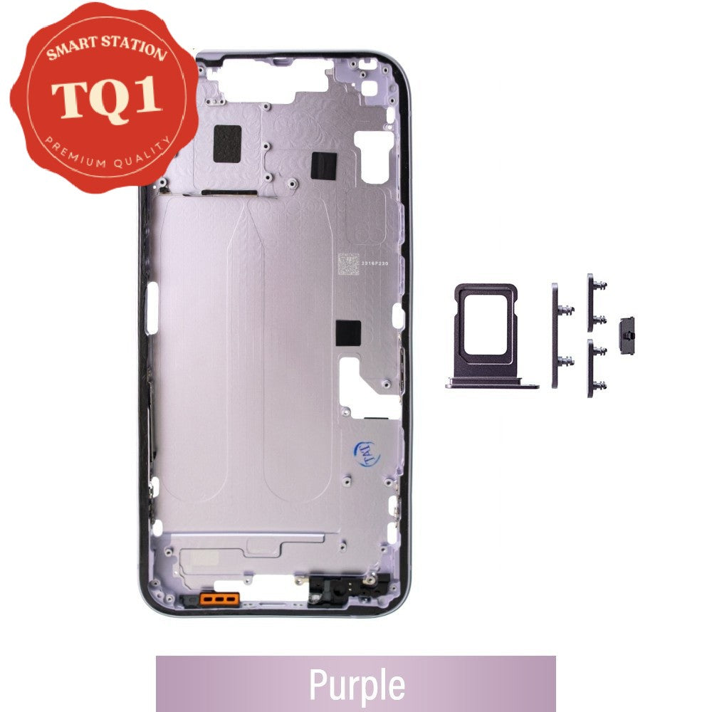 [TQ1] Mid Frame Cover Replacement Assembly for iPhone 14 Plus-Purple (With SIM Tray Version)