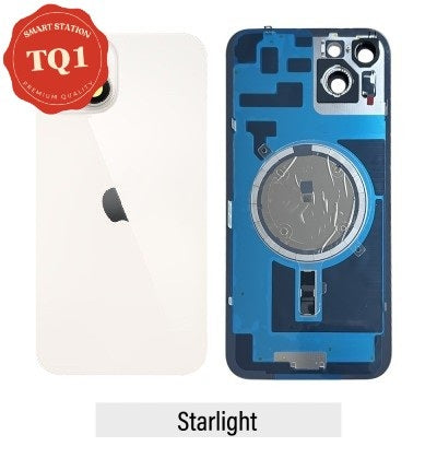 Rear Cover Glass for iPhone 14 Plus-Starlight (with Camera Lens Glass and Wireless Charging Magnet)