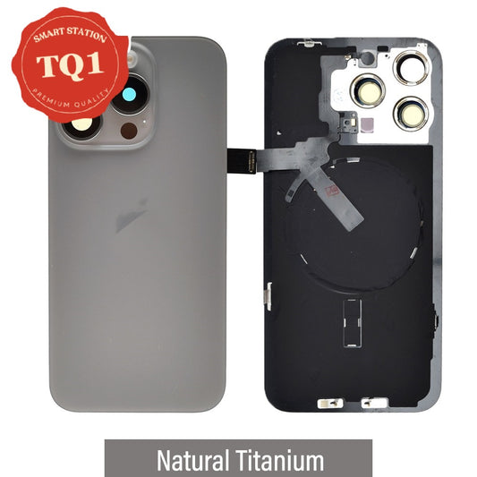 [TQ1] Rear Cover Glass with Camera Lens Glass and Wireless Charging Flex for iPhone 15 Pro Max-Natural Titanium