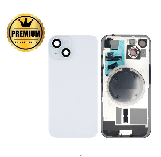 [TQ1] iPhone 15 Back Rear Cover w Rear Camera Lens& MagSafe Magnet (Glass with Metal Panel) -Blue