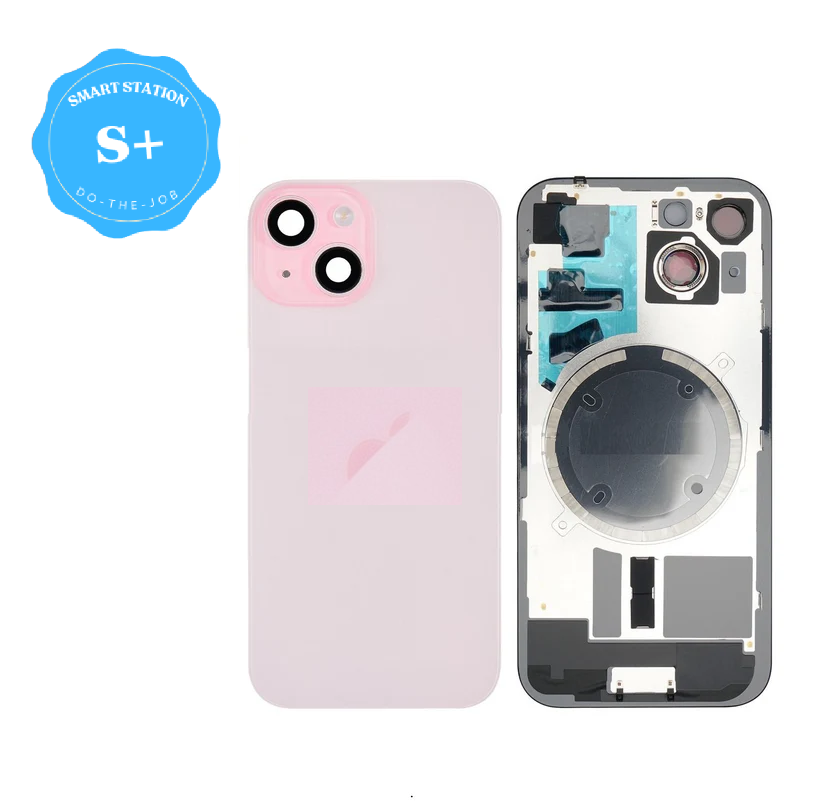 [Smart Plus] iPhone 15 Back Rear Cover w Rear Camera Lens& MagSafe Magnet (Glass with Metal Panel) -Pink