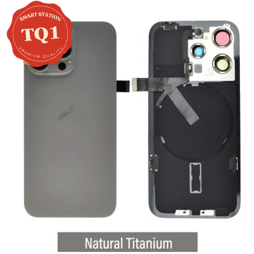 [TQ1] Premium iPhone 15 Pro Back Glass Replacement w Wireless Charging and Flash Flex Cable-Natural Titanium