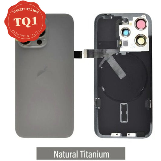 [TQ1] Premium iPhone 15 Pro Back Glass Replacement w Wireless Charging and Flash Flex Cable-Natural Titanium