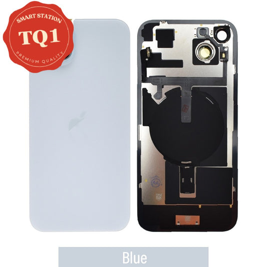 [TQ1] Rear Cover Glass with Camera Lens Glass and Wireless NFC Charging with Flash Flex Cable for iPhone 15 Plus-Blue