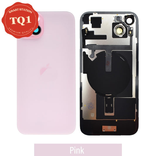 [TQ1] Rear Cover Glass with Camera Lens Glass and Wireless NFC Charging with Flash Flex Cable for iPhone 15 Plus-Pink