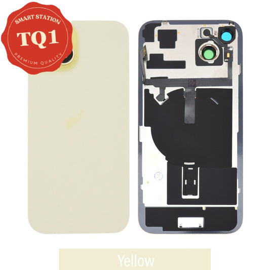 [TQ1] Rear Cover Glass with Camera Lens Glass and Wireless NFC Charging with Flash Flex Cable for iPhone 15 Plus-Yellow