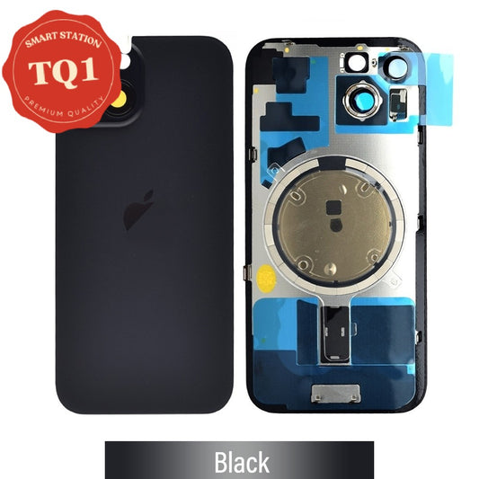 [TQ1] iPhone 15 Back Rear Cover w Rear Camera Lens& MagSafe Magnet (Glass with Metal Panel) -Black