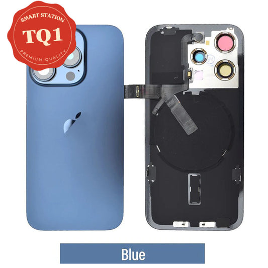 [TQ1] Premium iPhone 15 Pro Back Glass Replacement w Wireless Charging and Flash Flex Cable-Blue Titanium