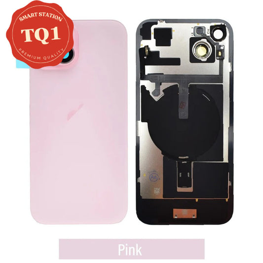 [TQ1] Premium iPhone 15 Back Glass Replacement w Wireless Charging and Flash Flex Cable-Pink