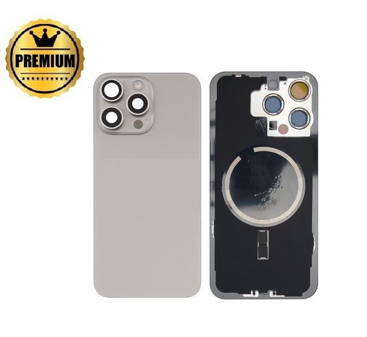 [TQ1] iPhone 15 Pro Back Rear Cover w Rear Camera Lens& MagSafe Magnet (Glass with Metal Panel)- Natural Titanium