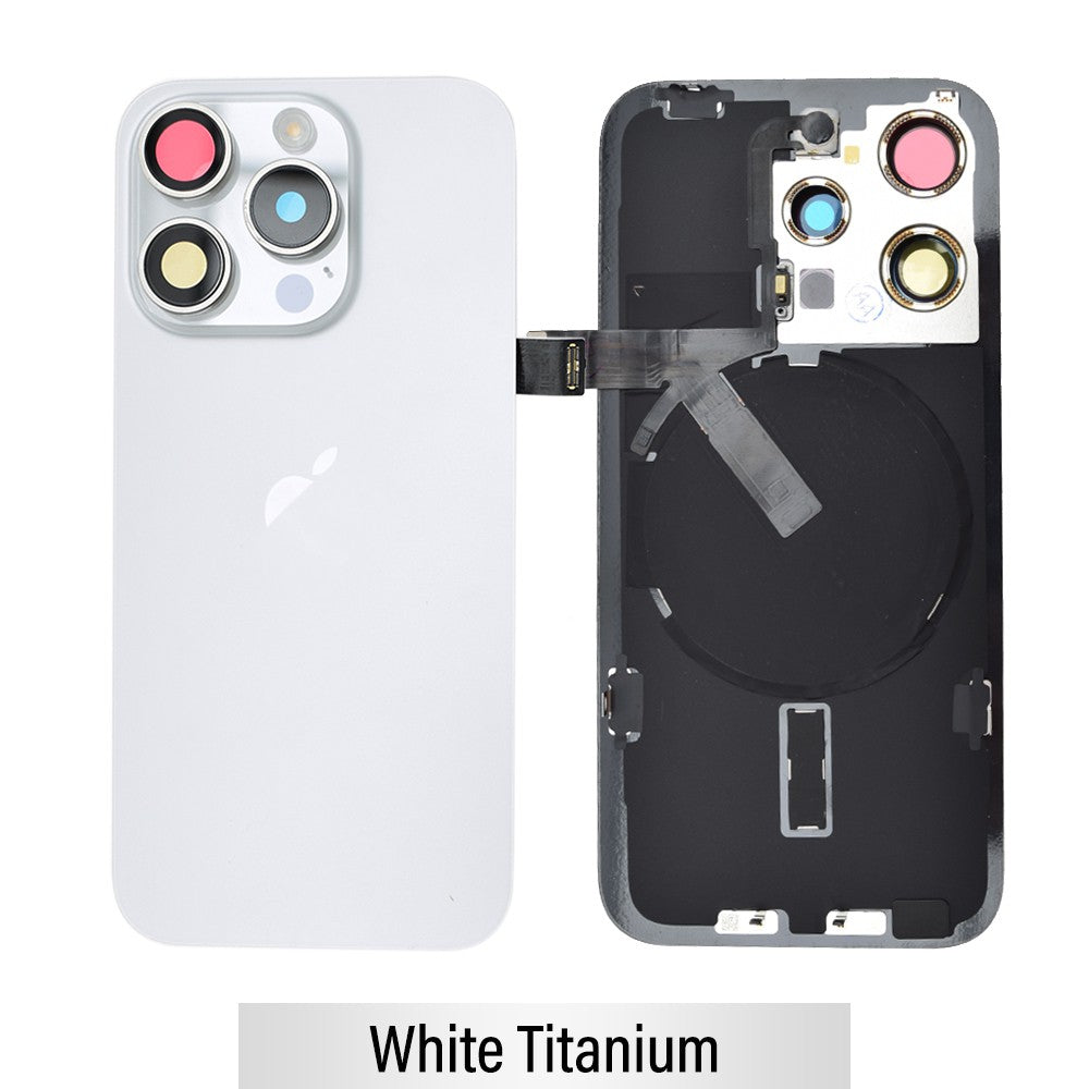 [TQ1] Rear Cover Glass with Camera Lens Glass and Wireless Flex for iPhone 15 Pro-White Titanium