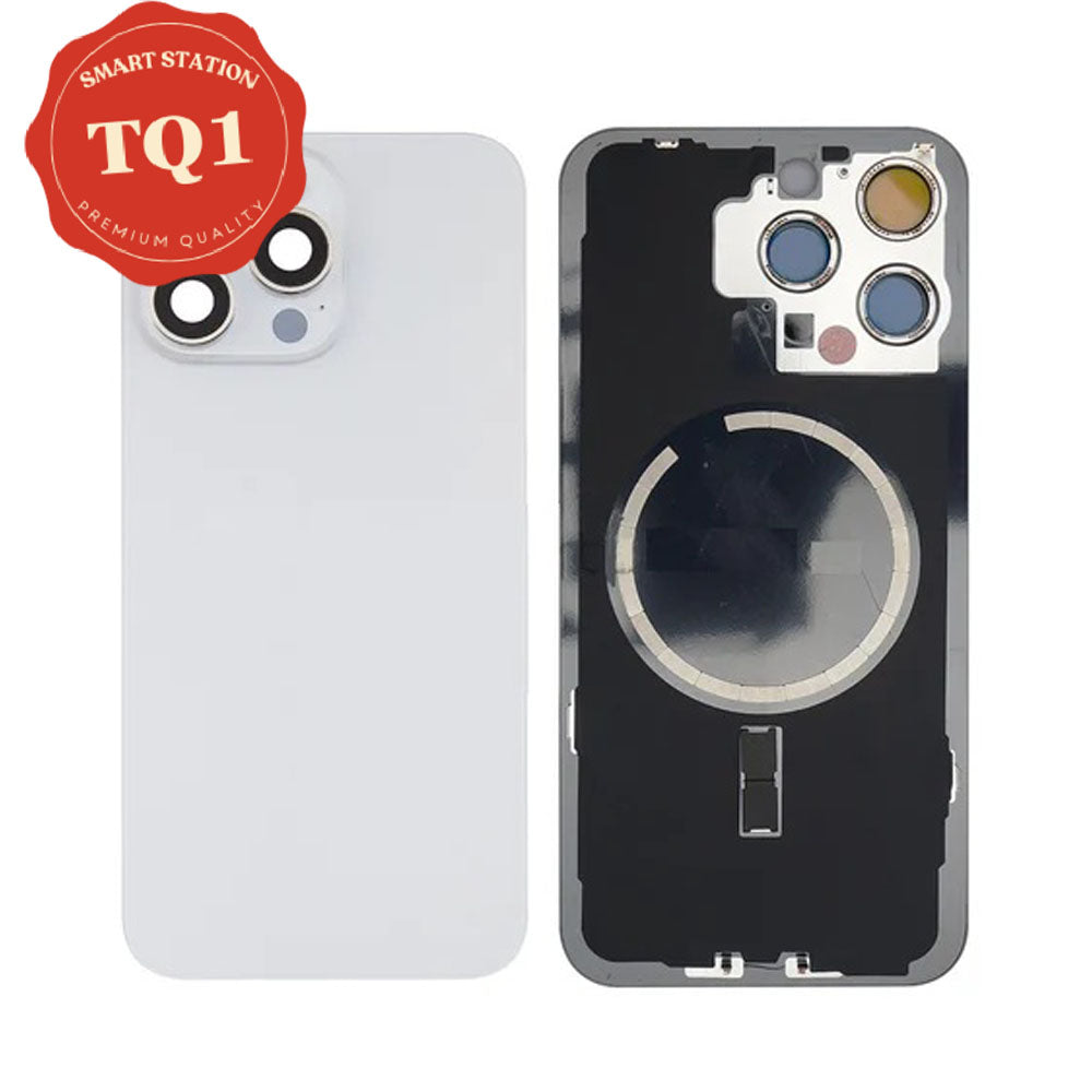 [TQ1] Premium iPhone 15 Pro Back Glass Replacement w MagSafe Magnet- White Titanium