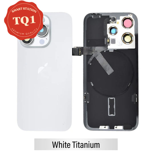 [TQ1] Premium iPhone 15 Pro Back Glass Replacement w Wireless Charging and Flash Flex Cable-White Titanium
