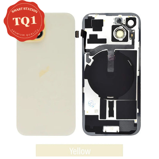 [TQ1] Premium iPhone 15 Back Glass Replacement w Wireless Charging and Flash Flex Cable-Yellow