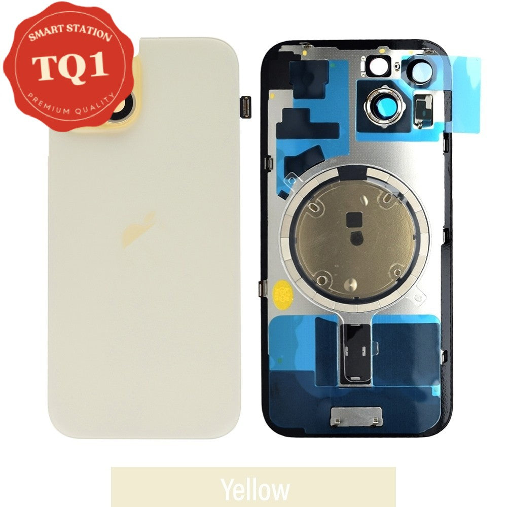 [TQ1] iPhone 15 Back Rear Cover w Rear Camera Lens& MagSafe Magnet (Glass with Metal Panel) -Yellow