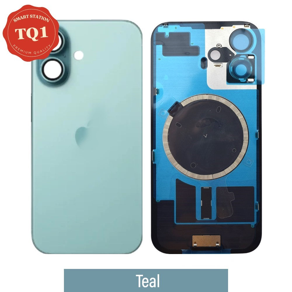 Premium iPhone 16 Back Rear Cover Replacement w Rear Camera Lens& MagSafe Magnet (Glass with Metal Panel) - Teal