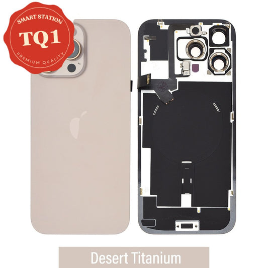 Premium Rear Cover Glass with Camera Lens Glass and Wireless NFC Charging with Flash Flex Cable for iPhone 16 Pro Max-Desert Titanium