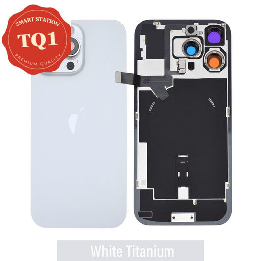 Premium Rear Cover Glass with Camera Lens Glass and Wireless NFC Charging with Flash Flex Cable for iPhone 16 Pro Max-White Titanium