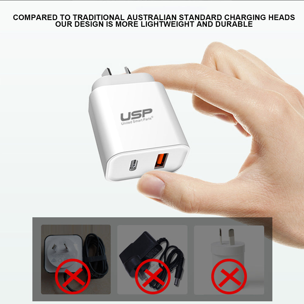 20W QC3.0 Dual Port USB-A+USB-C PD Fast Wall Charger USP
