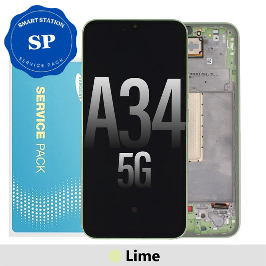 [TQ1] Samsung Galaxy A34 5G A346B OLED Screen Replacement Digitizer GH82-31200C / 31200C-Lime [Service Pack Oled with Refurb Frame]