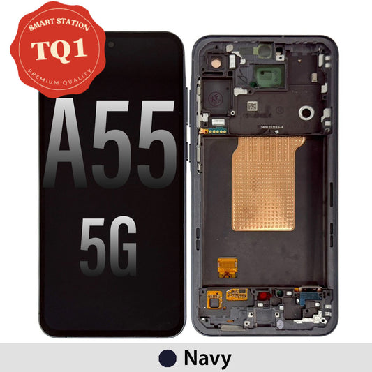 [TQ1] Samsung Galaxy A55 5G A556B OLED Screen Replacement Digitizer with Frame-Navy (Service Pack Screen with New Frame)