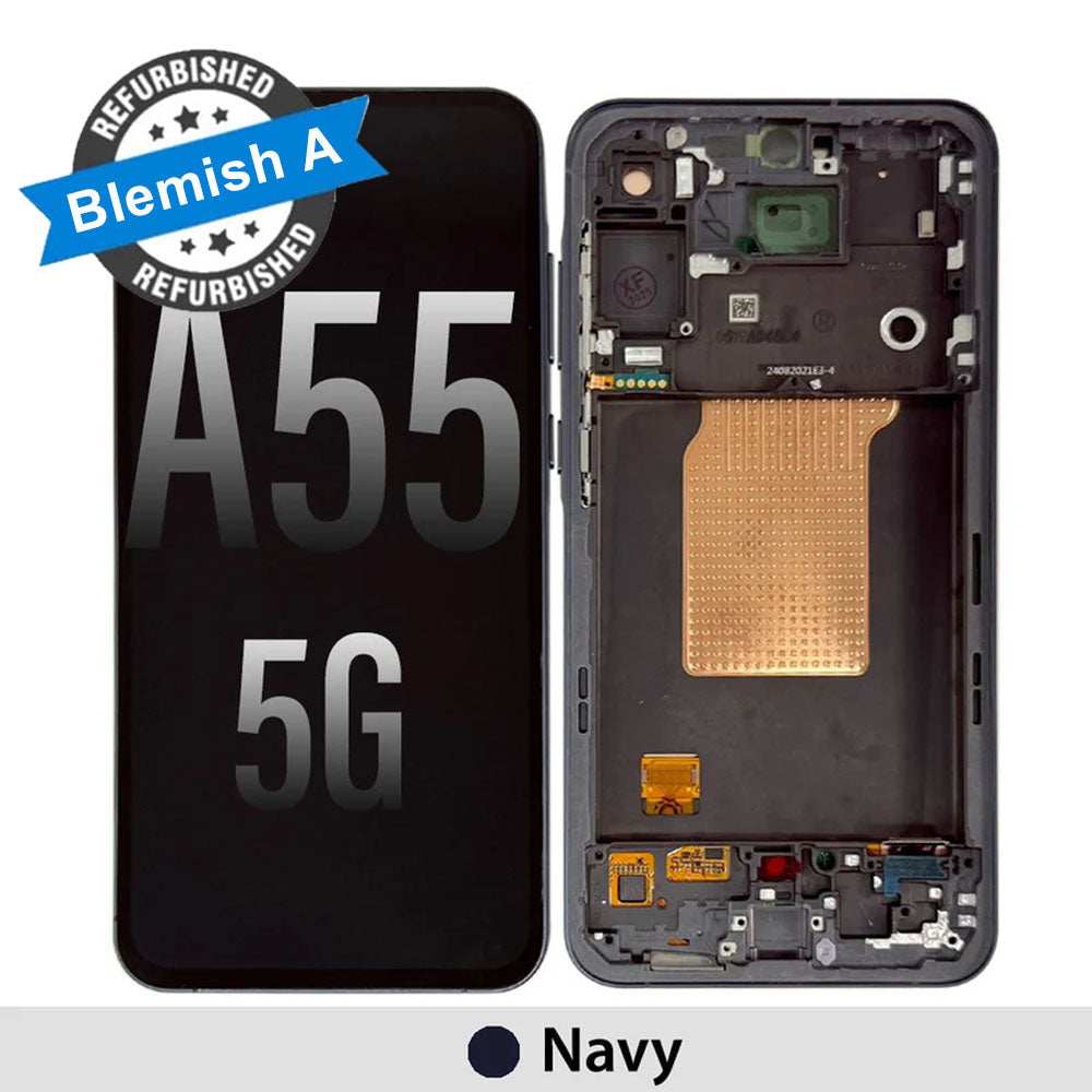 [Blemish A- Original Refurb] Samsung Galaxy A55 5G A556B OLED Screen Replacement Digitizer with Frame-Navy (Service Pack Screen with New Frame)