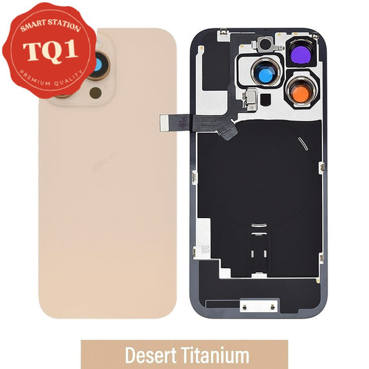 [TQ1] iPhone 16 Pro Rear Cover Replacement w Rear Camera Lens& Wireless NFC Charging with Flash Flex Cable - Desert Titanium